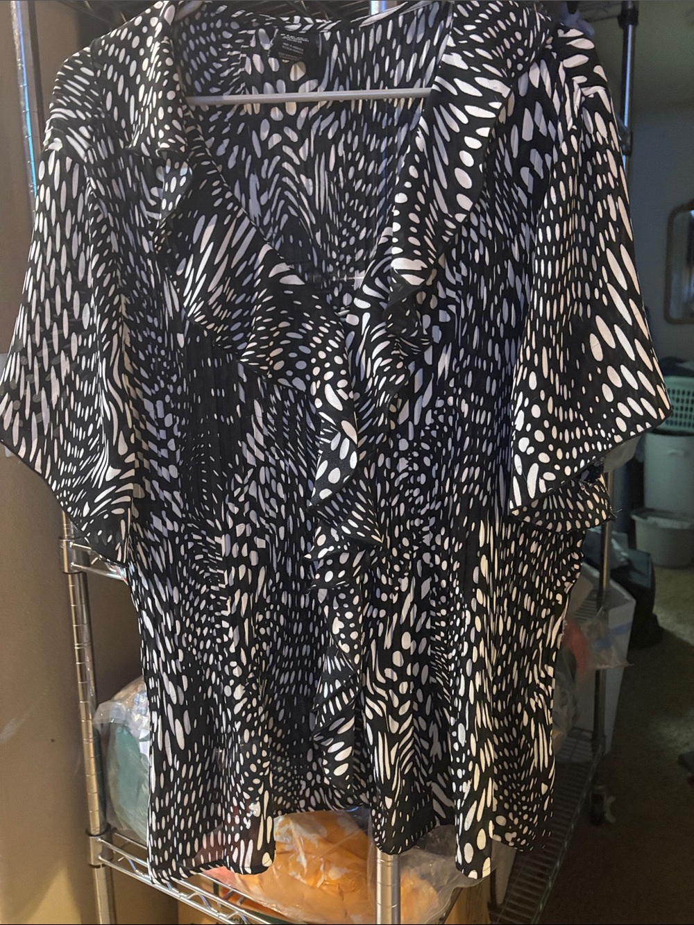 George Black & White Ruffle-Front Printed Blouse